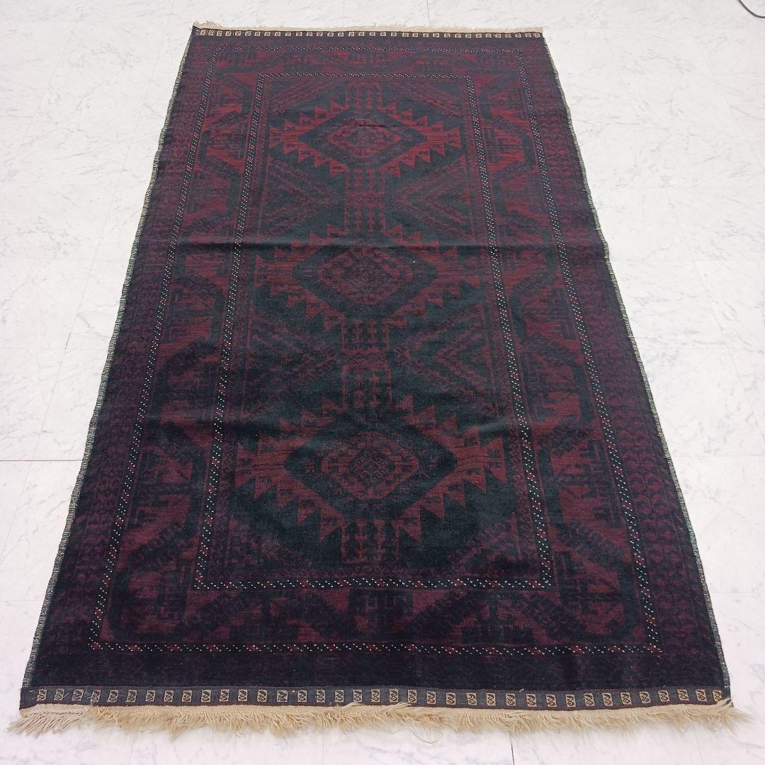 Y2477 トライバルラグ バルーチ 手織り ウール100% 絨毯