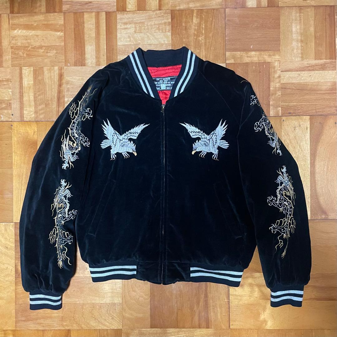 【希少】 初期JUNGLE STORM 別珍 ベロア スカジャン 刺繍 鷹 龍