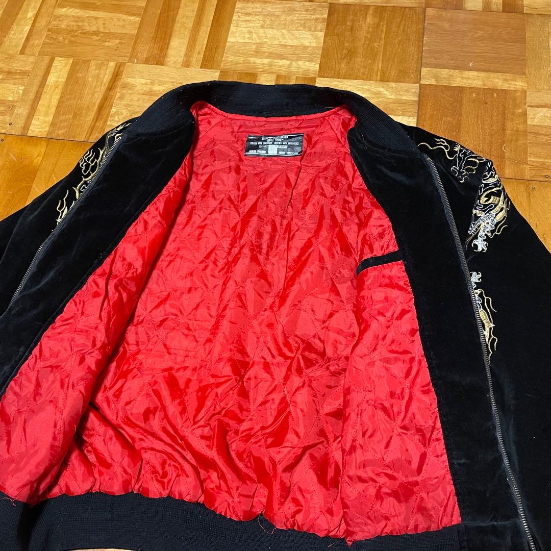 【希少】 初期JUNGLE STORM 別珍 ベロア スカジャン 刺繍 鷹 龍