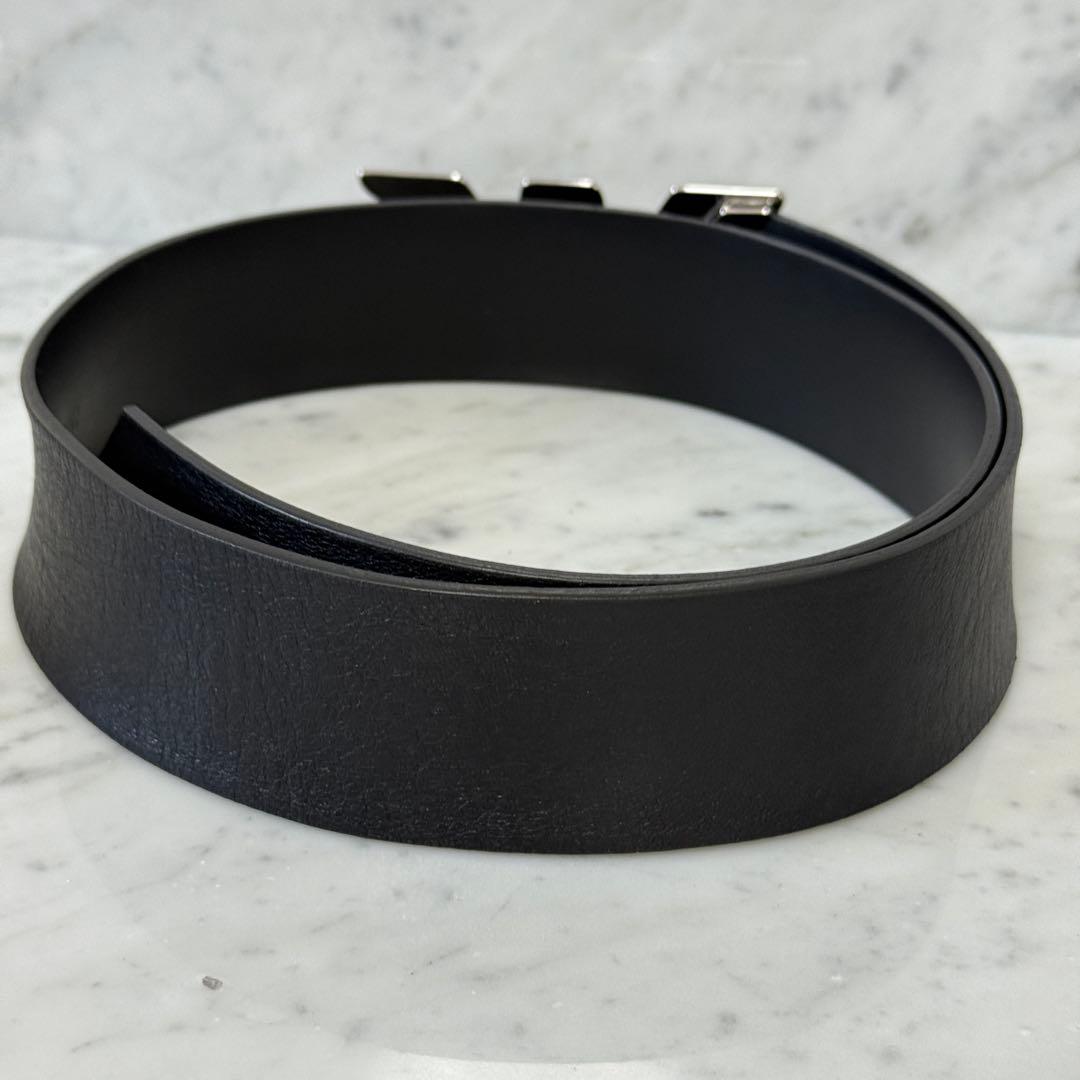 美品 EMPORIO ARMANI アルマーニ ベルト 太幅 銀 本革 イタリア