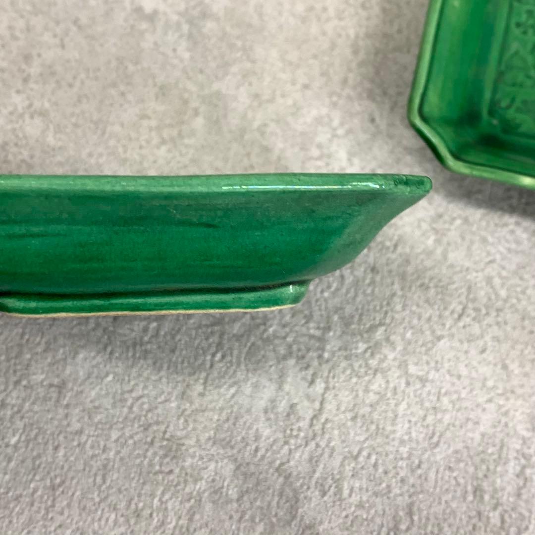 小皿5点 珉平焼 角皿 龍 淡路 人気 タイルグリーン 古皿 手塩皿 緑 翠