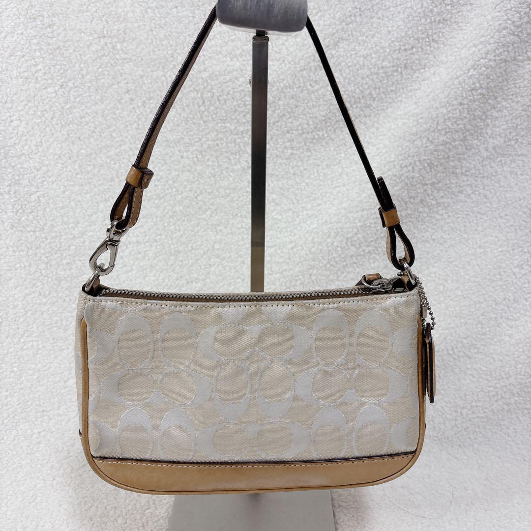 【良品】COACH アクセサリーポーチ シグネチャー　ベージュ