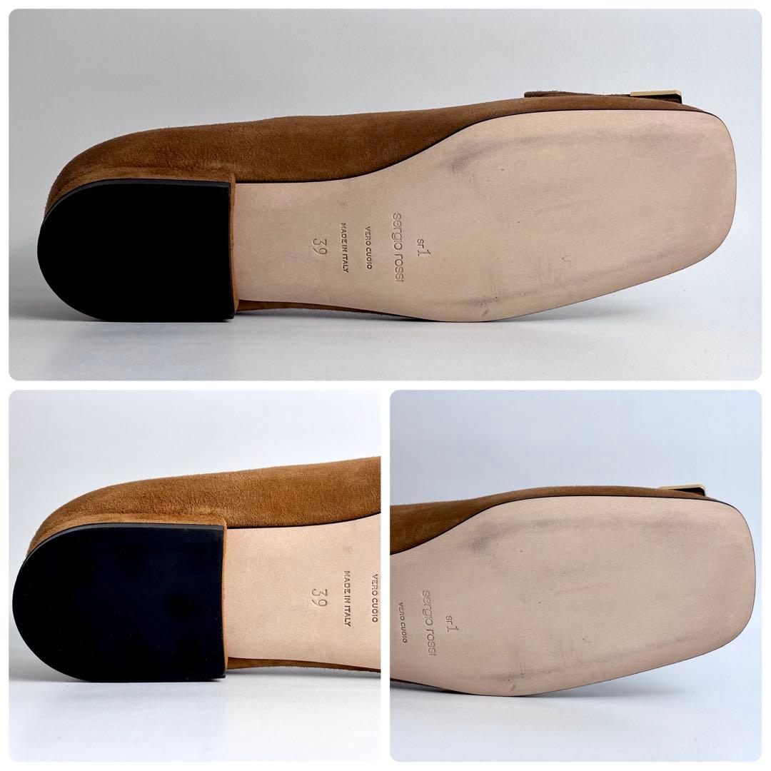 【未使用級】SERGIO ROSSI スクエア パンプス スエード ゴールド金具