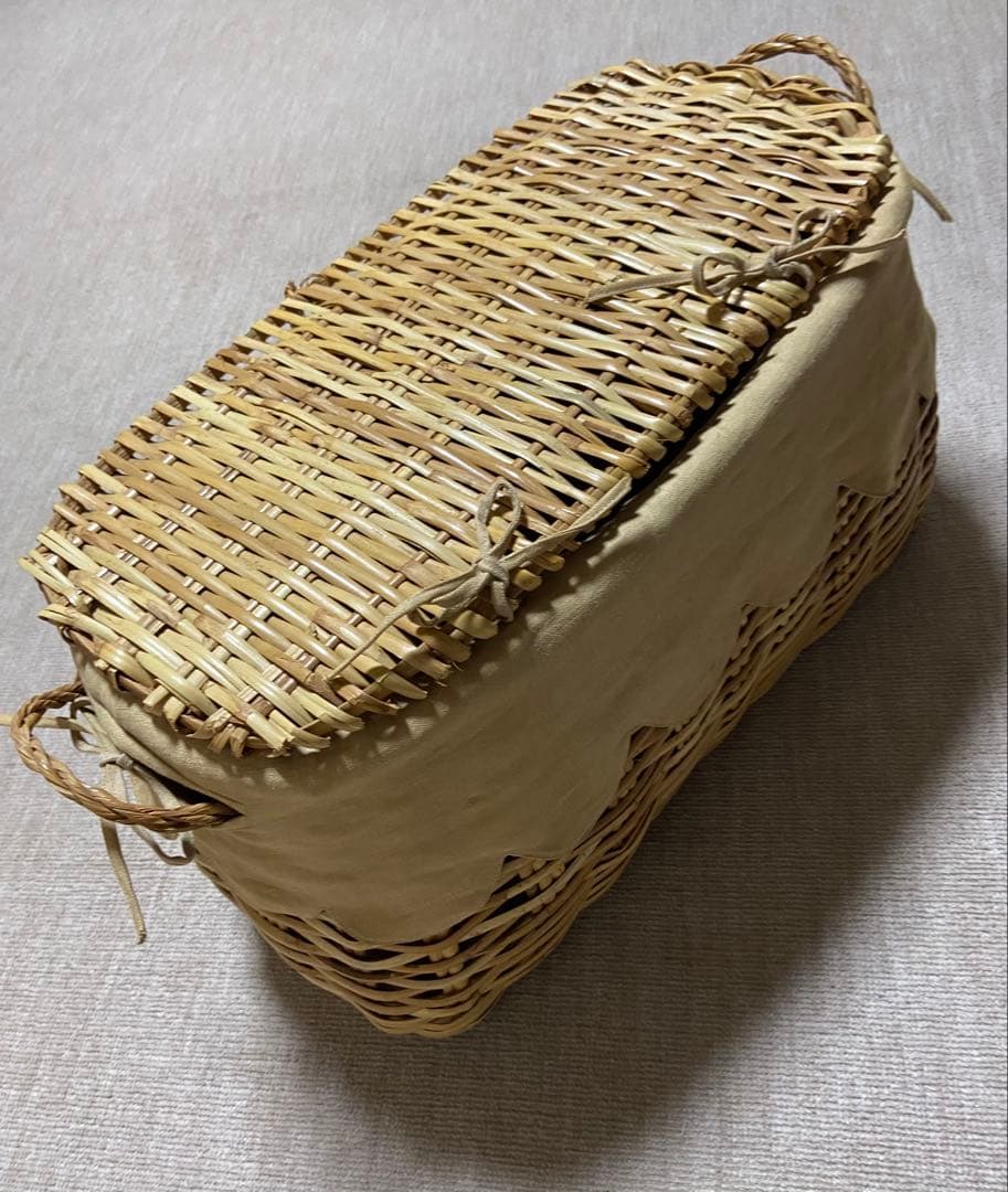 【美品 高級 籐バスケット布カバー付きLサイズ】