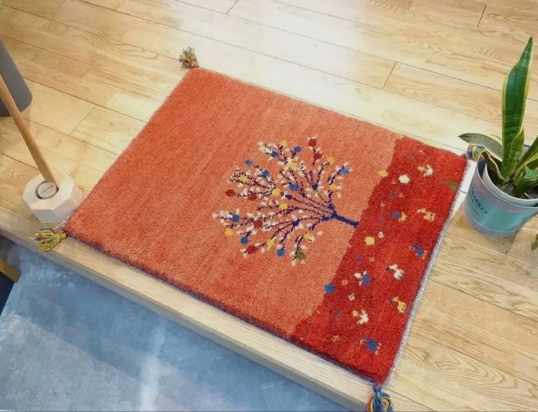 ペルシャ　ギャッベ　玄関　85×63 桃色　茜色　ザクロの木