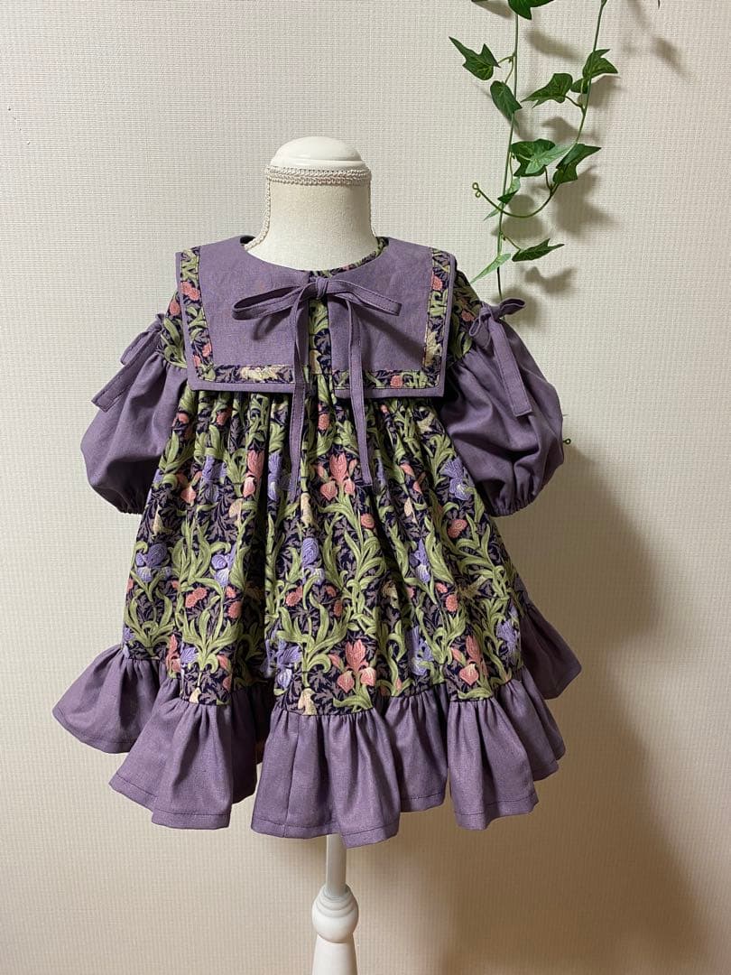 ハンドメイド　ふっくら袖ワンピース　120㎝つけ襟セット