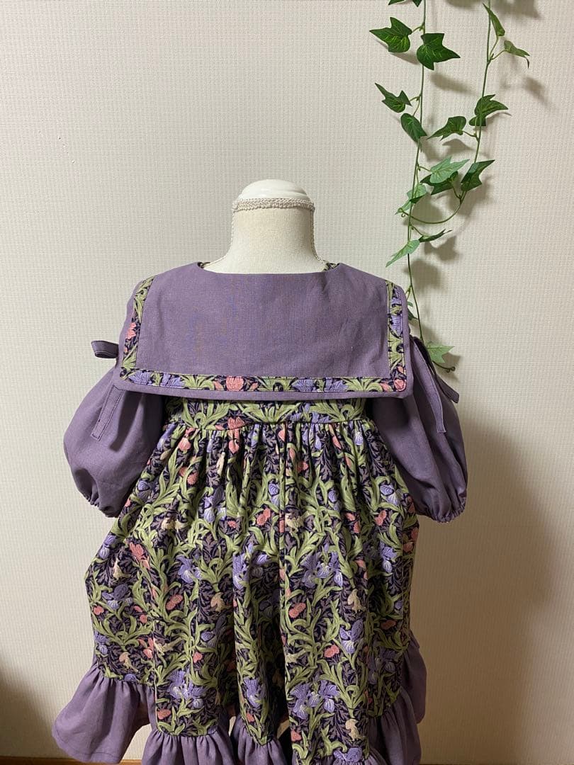 ハンドメイド　ふっくら袖ワンピース　120㎝つけ襟セット