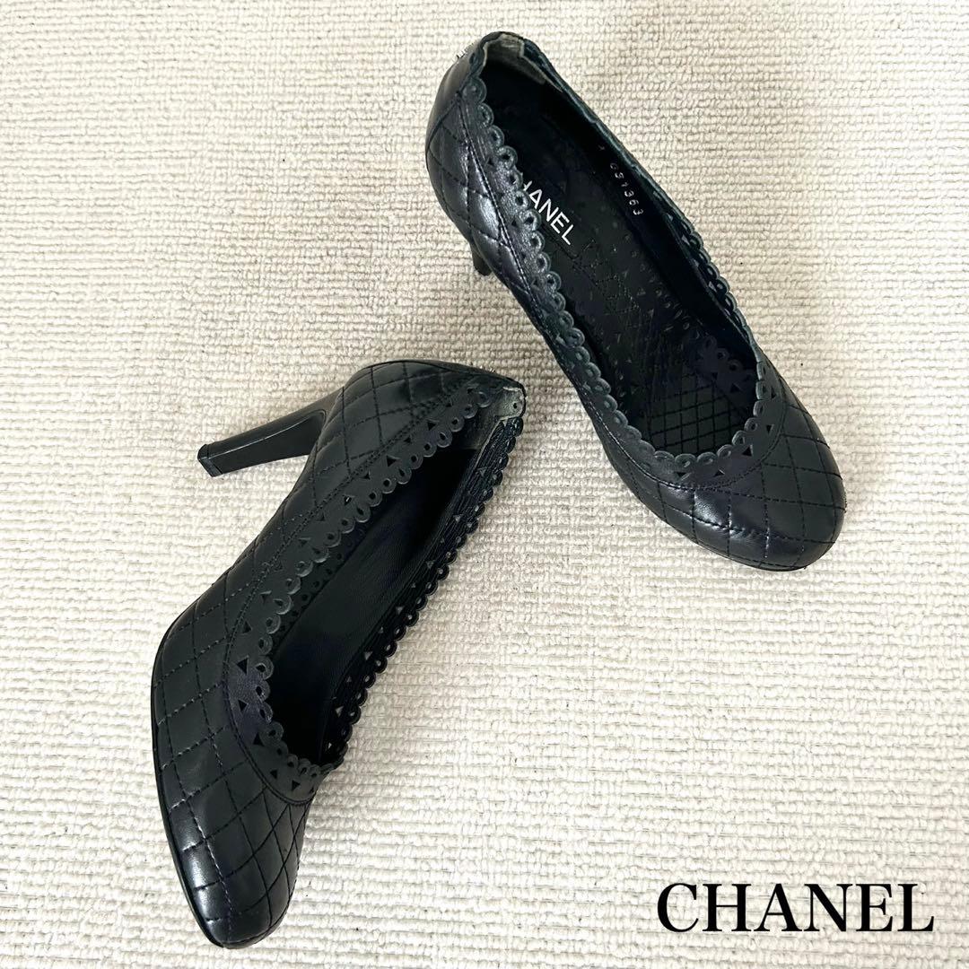 美品✨CHANEL パンプス　マトラッセ　ココマーク　黒　35 1/2