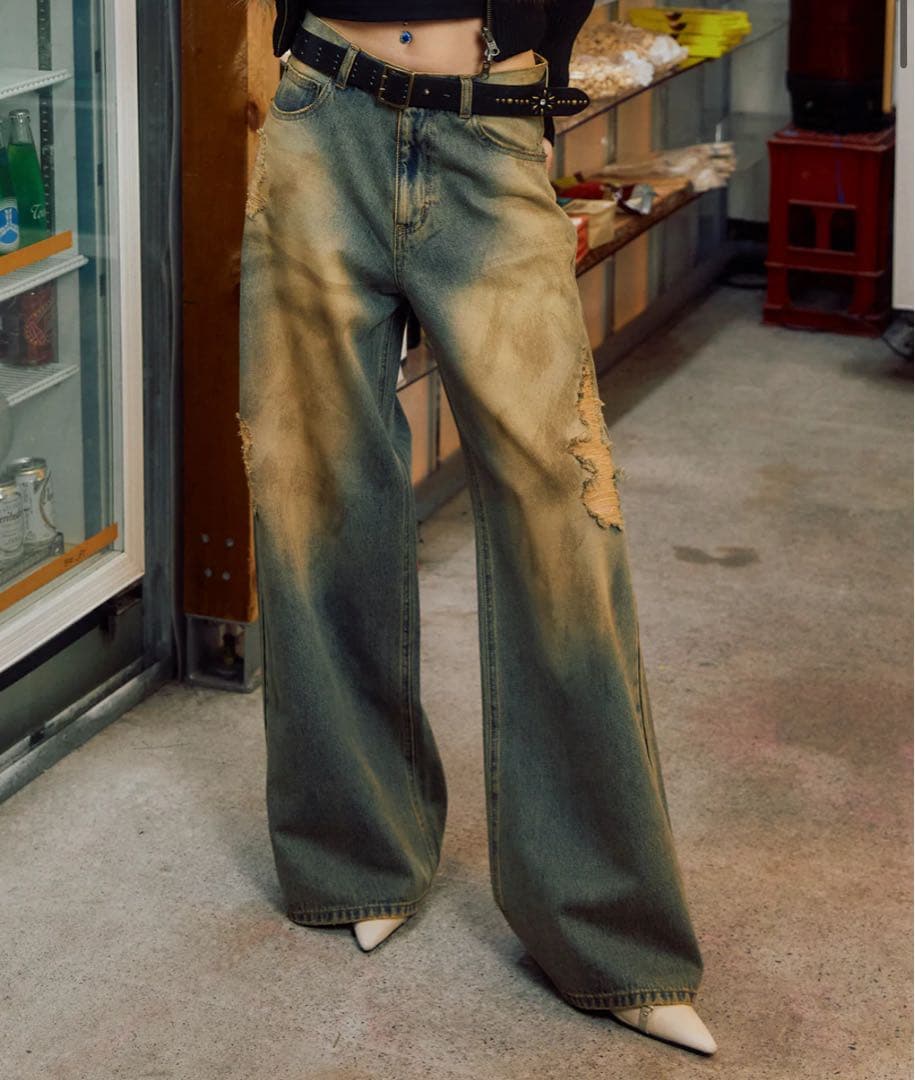 aclent ダーティクラッシュJ/Wルーズデニムパンツ