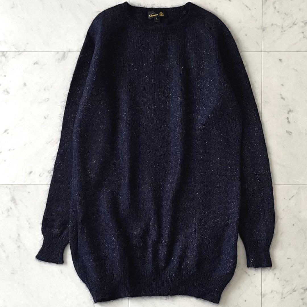美品♪ドゥロワー モヘヤシルク混クルーネックニット ネイビー×ゴールドラメ 長袖