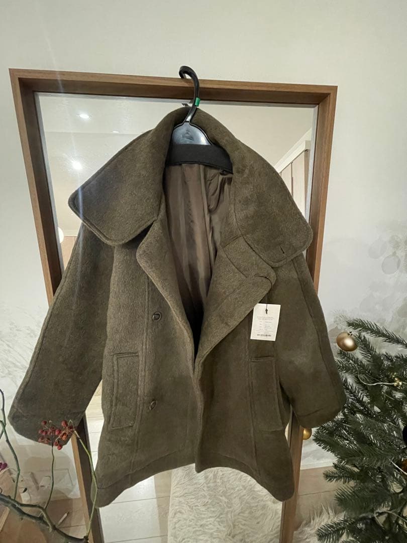 WELINOAスタンドカラーミディウールコート(チャコールカーキ)