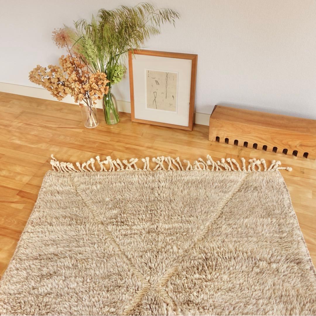 【モロッコ直輸入】新品 上質ベニワレングレージュラグ　即購入OK