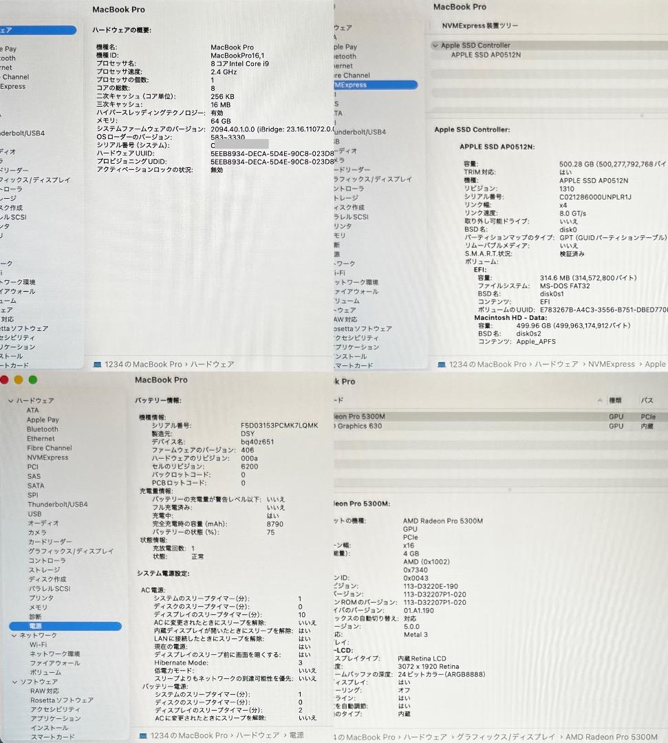 i9 ROM 64GB♪〜MacBook Pro 16-inch 【ダブルOS】