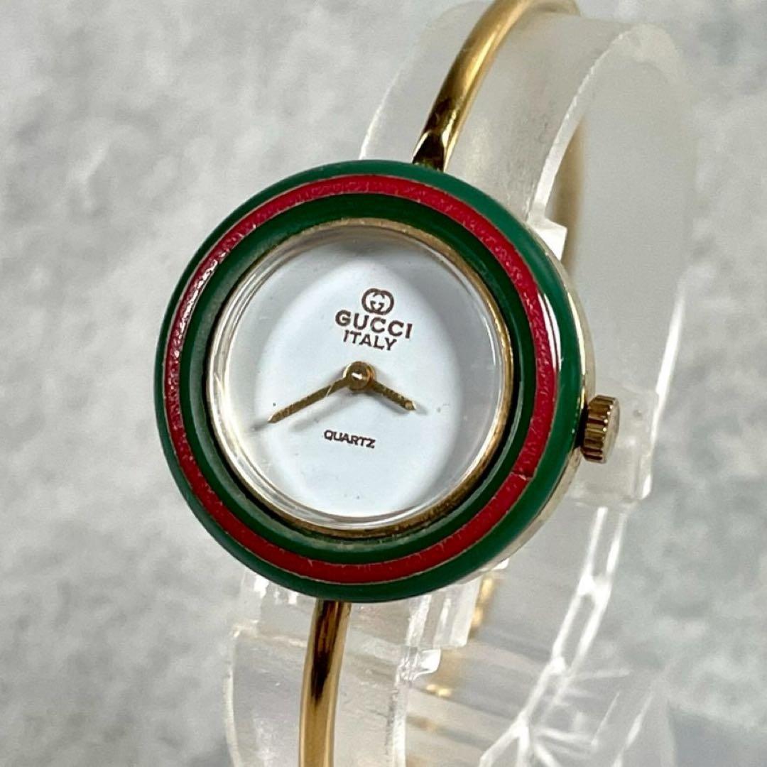 新品電池 グッチ チェンジベゼル 金メタルブレスレット クォーツ腕時計 稼働