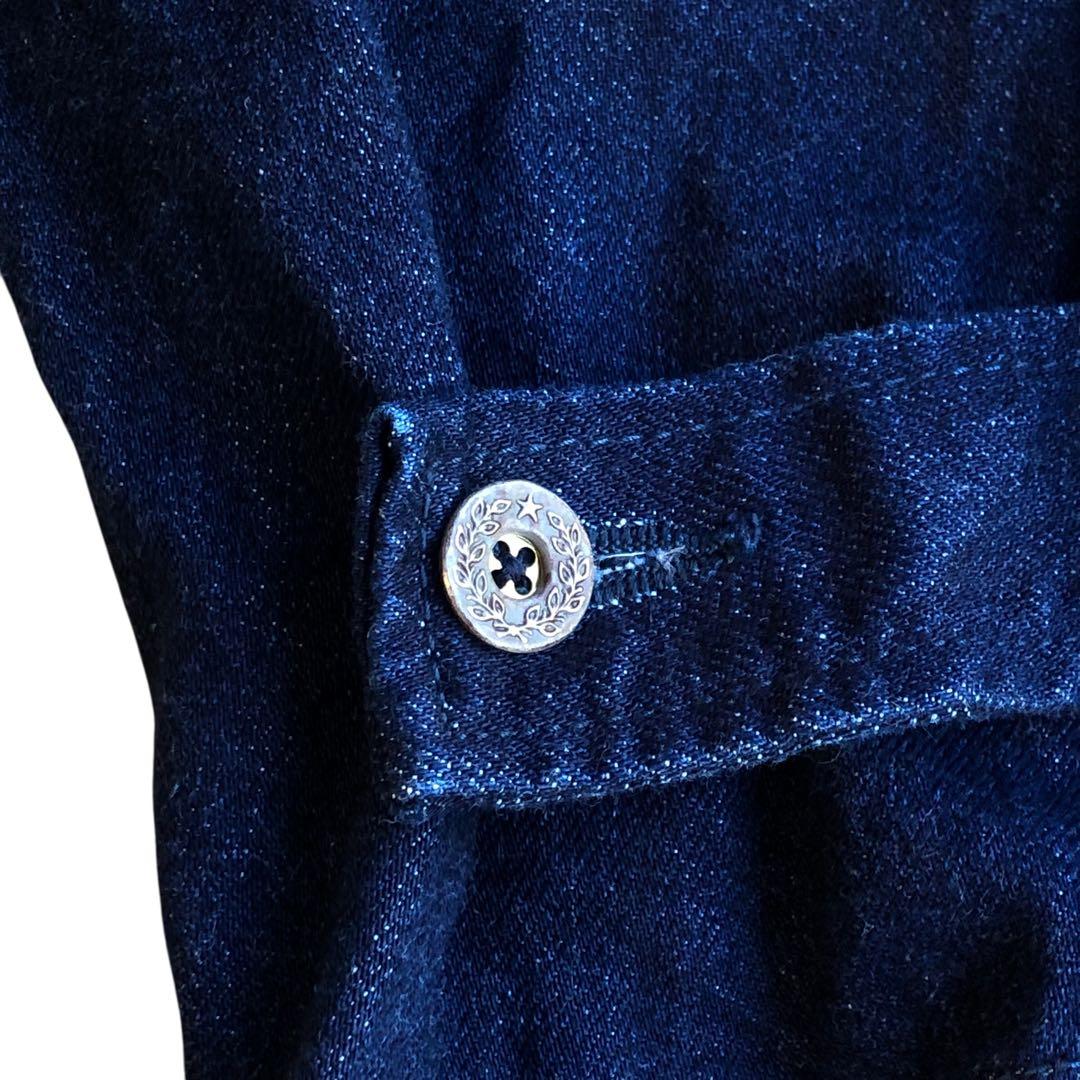 美品　桃太郎ジーンズ　デニムオールインワン　ツナギ　日本製　月桂樹ボタン　濃紺