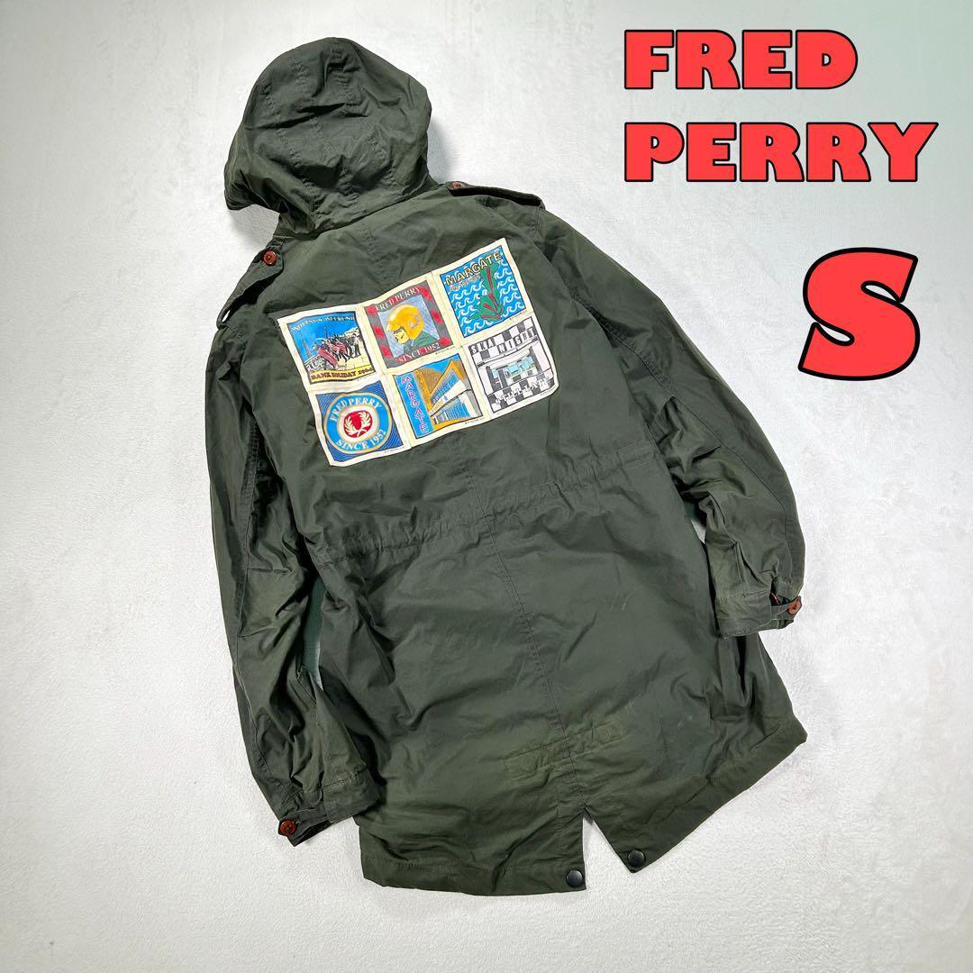 【フレッドペリー】モッズコート　カーキ　メンズS 背中ロゴワッペン　刺繍