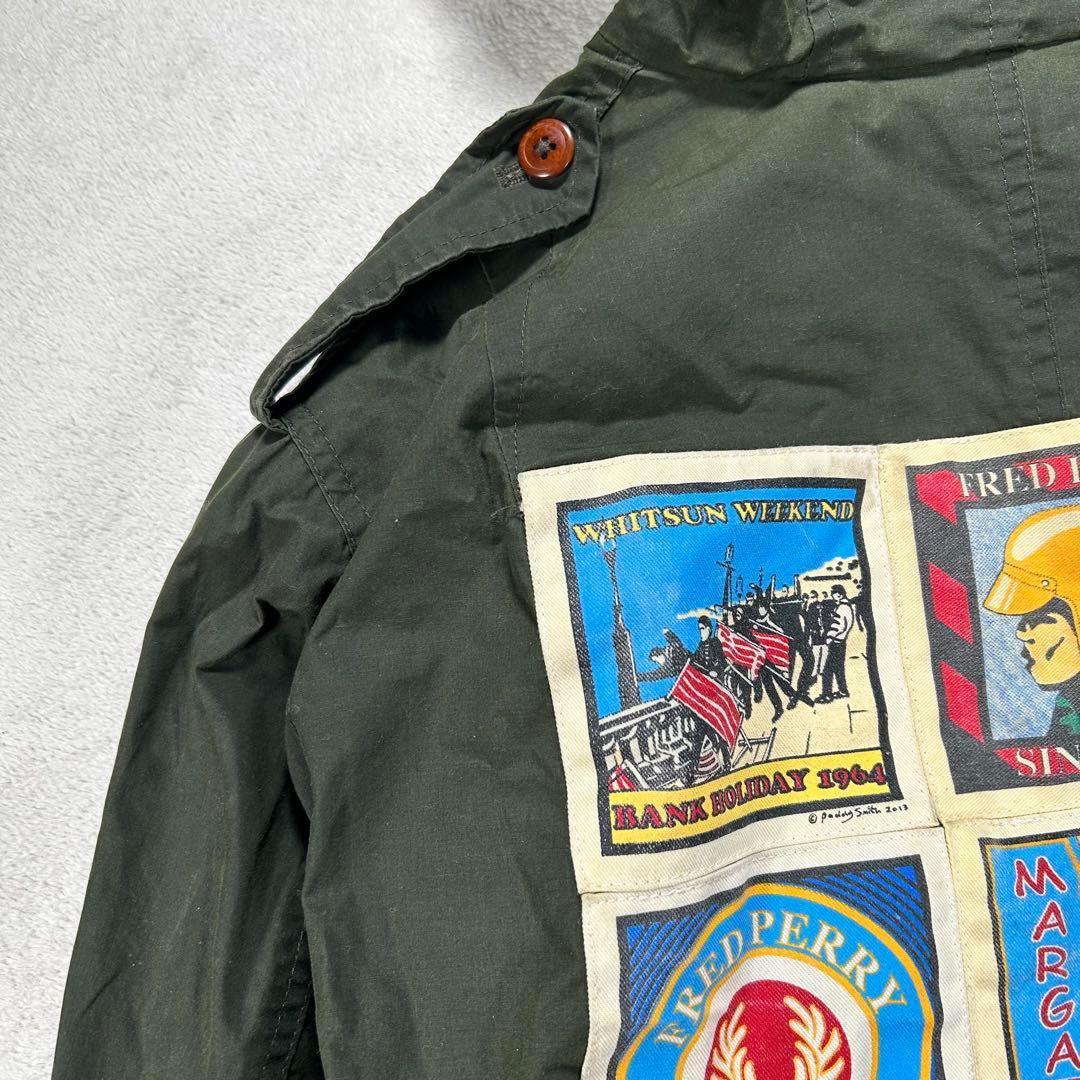 【フレッドペリー】モッズコート　カーキ　メンズS 背中ロゴワッペン　刺繍