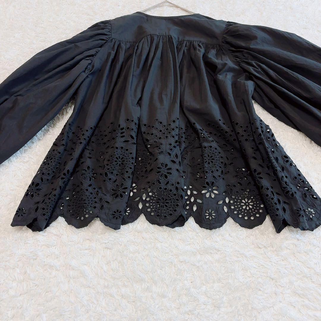 美品✨マリハ 春の訪れのブラウス 別注 ボリュームスリーブ 黒 綿 36