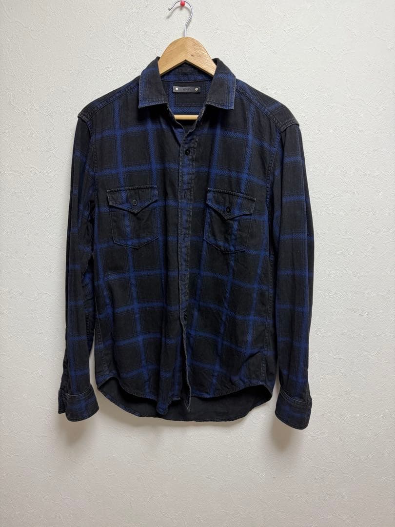 【キムタク愛用ブランド】 マインデニム デニムチェックシャツ Blue サイズ3