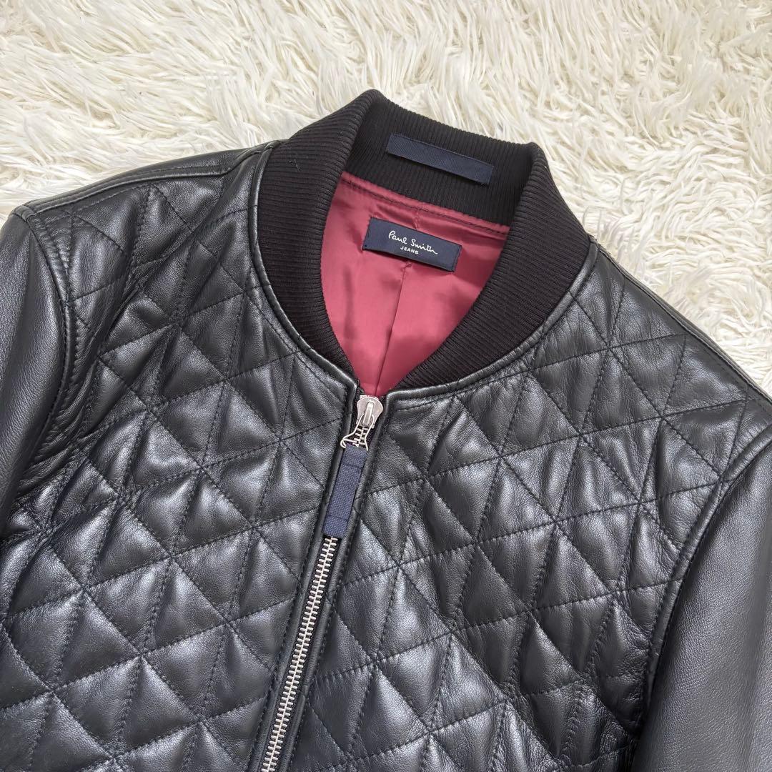 希少　XL 大きいサイズ　ポールスミスジーンズ　キルティングレザージャケット　黒