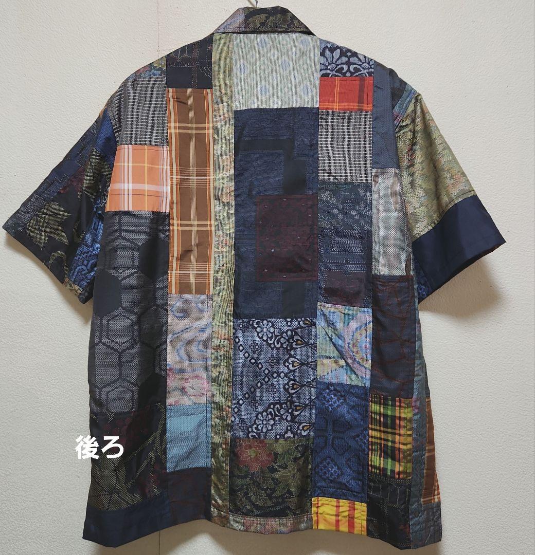 正絹大島紬総パッチワークオプ－ンシャツLsize