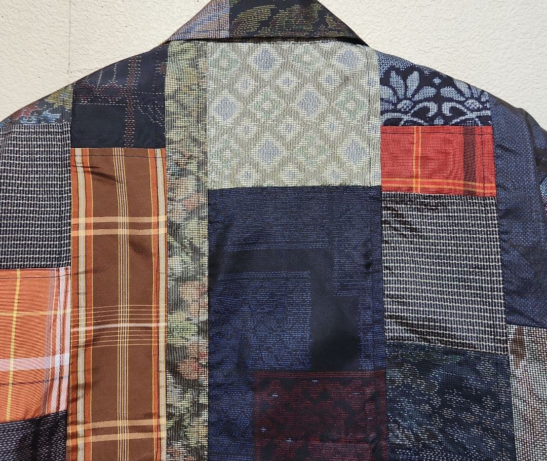 正絹大島紬総パッチワークオプ－ンシャツLsize