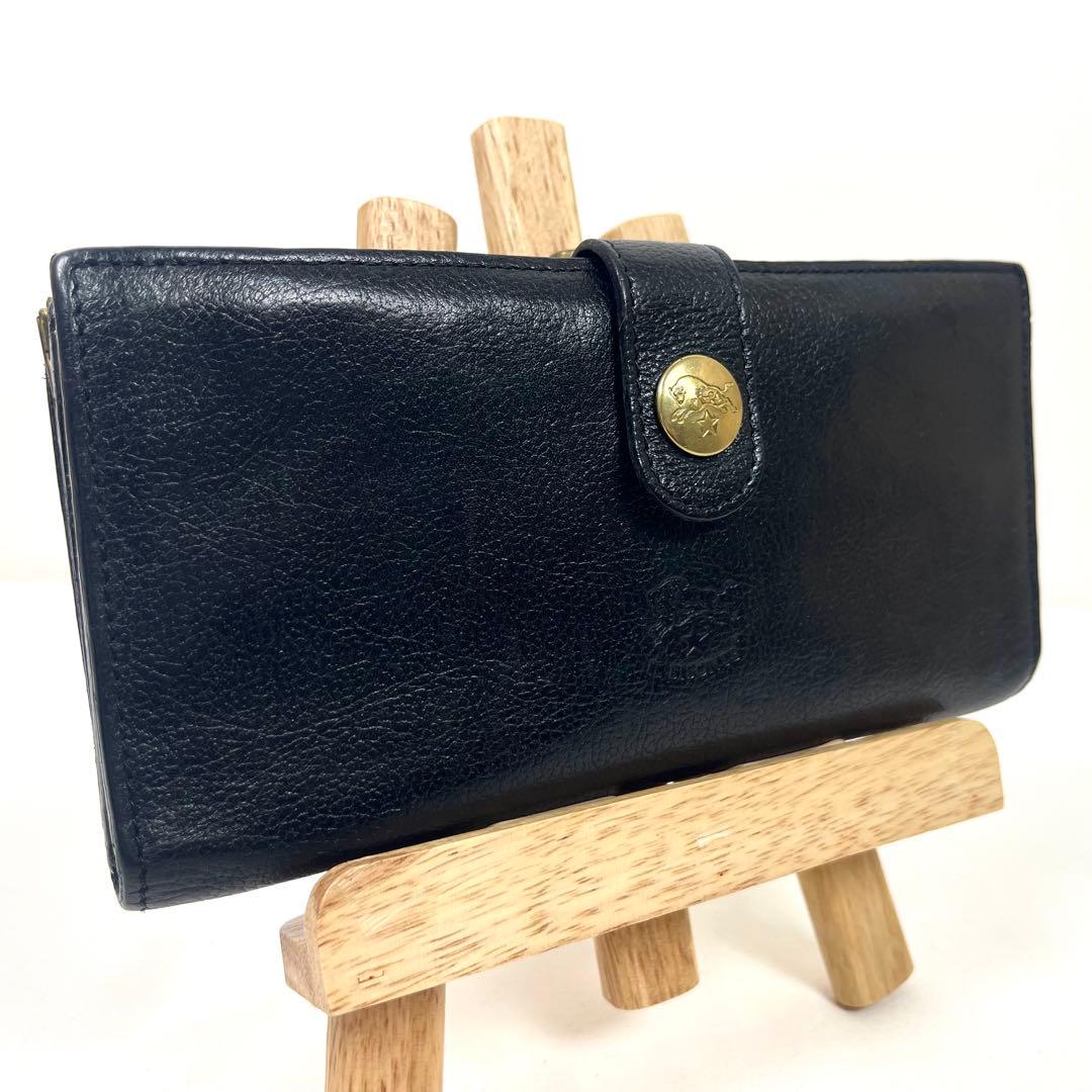 イルビゾンテ　長財布　希少　がま口　二つ折り　ロゴ型押し　オールレザー　ブラック