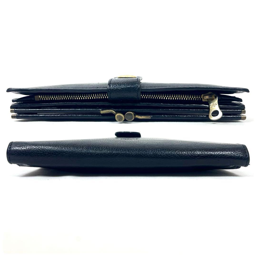 イルビゾンテ　長財布　希少　がま口　二つ折り　ロゴ型押し　オールレザー　ブラック