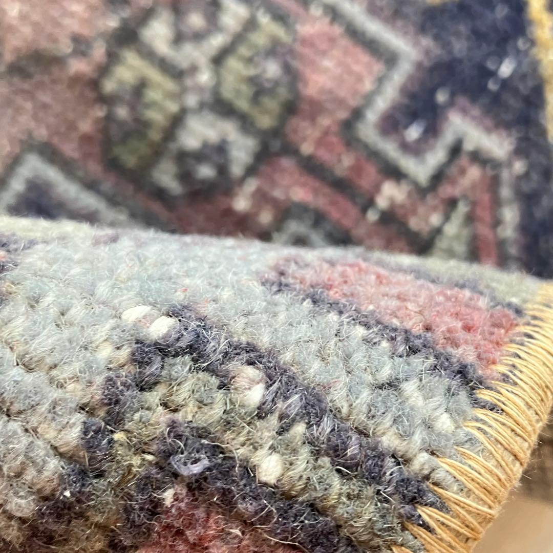 濃淡ブルー✳︎43×83 イエロー　ピンクメダリオン　トルコヴィンテージラグ