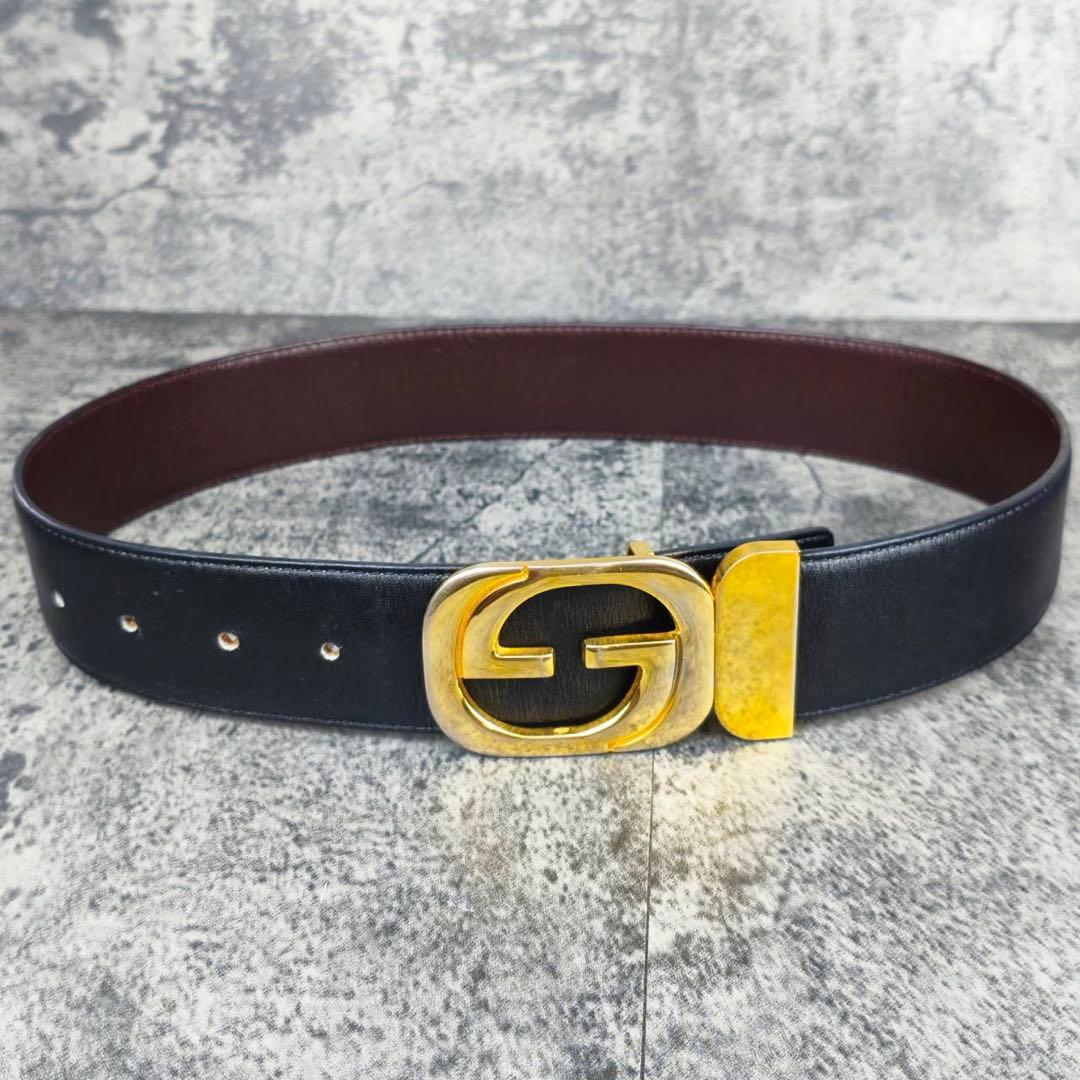 GUCCI グッチ レザー ウエストベルト インターロッキング ゴールドバックル