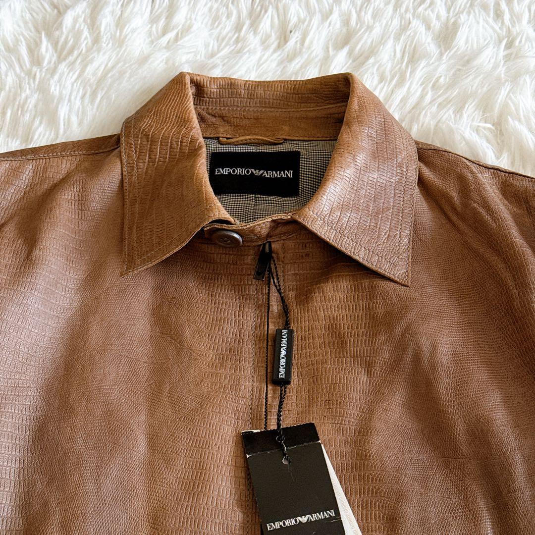 タグ付き保管品✨アルマーニ ヴィンテージ レザージャケット パイソン型押し 52