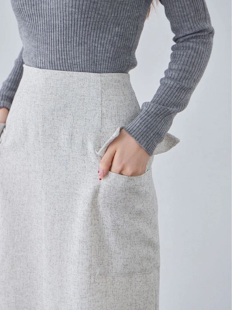 overE　ツイードライクセミタイトスカート　ホワイト　LLサイズ　オーバーイー