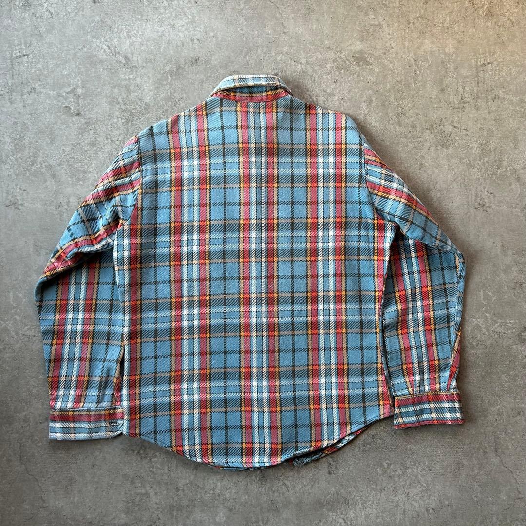 70s BIG MAC ネルシャツ M 水色×フェードレッド 好配色