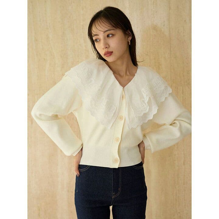 【新品タグ付き】スナイデル　レースカラーニットプルオーバー　アイボリー