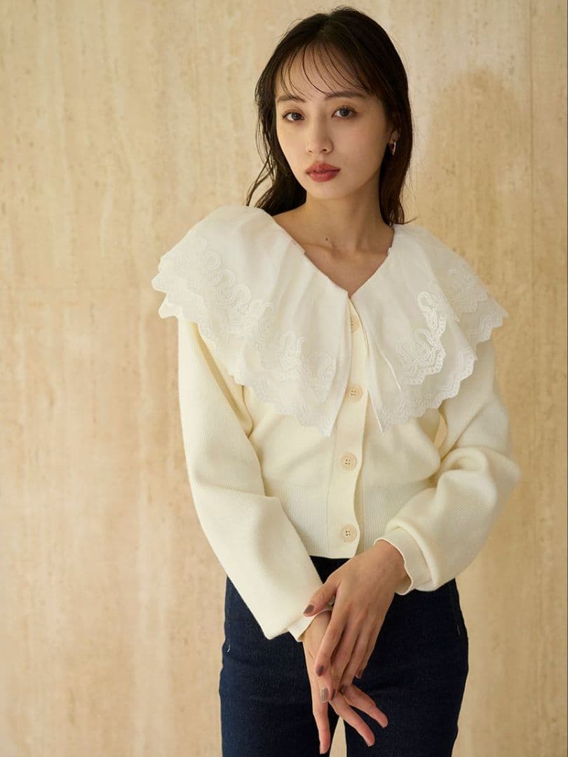 【新品タグ付き】スナイデル　レースカラーニットプルオーバー　アイボリー