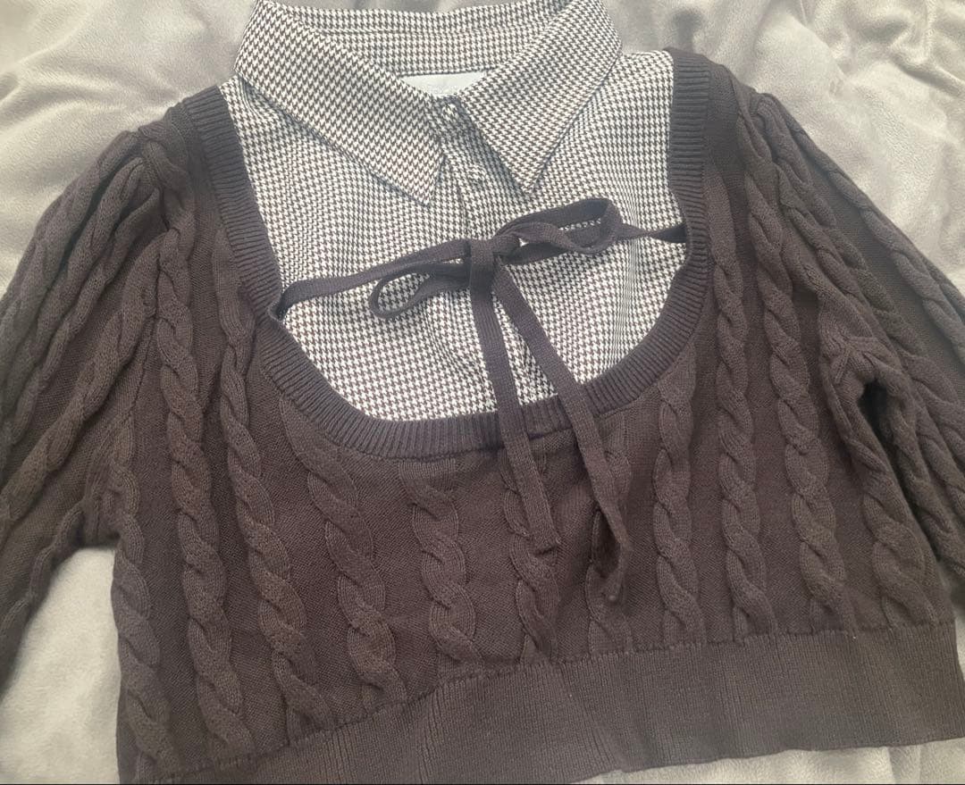 Pium レイヤードケーブル長袖ニット