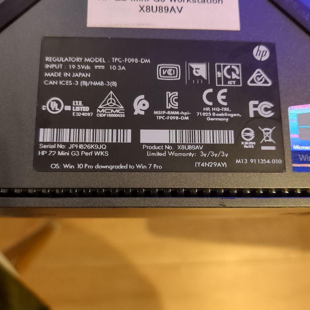 ミニPC HP Z2 mini G3 xeon Nvidia Quadro p620