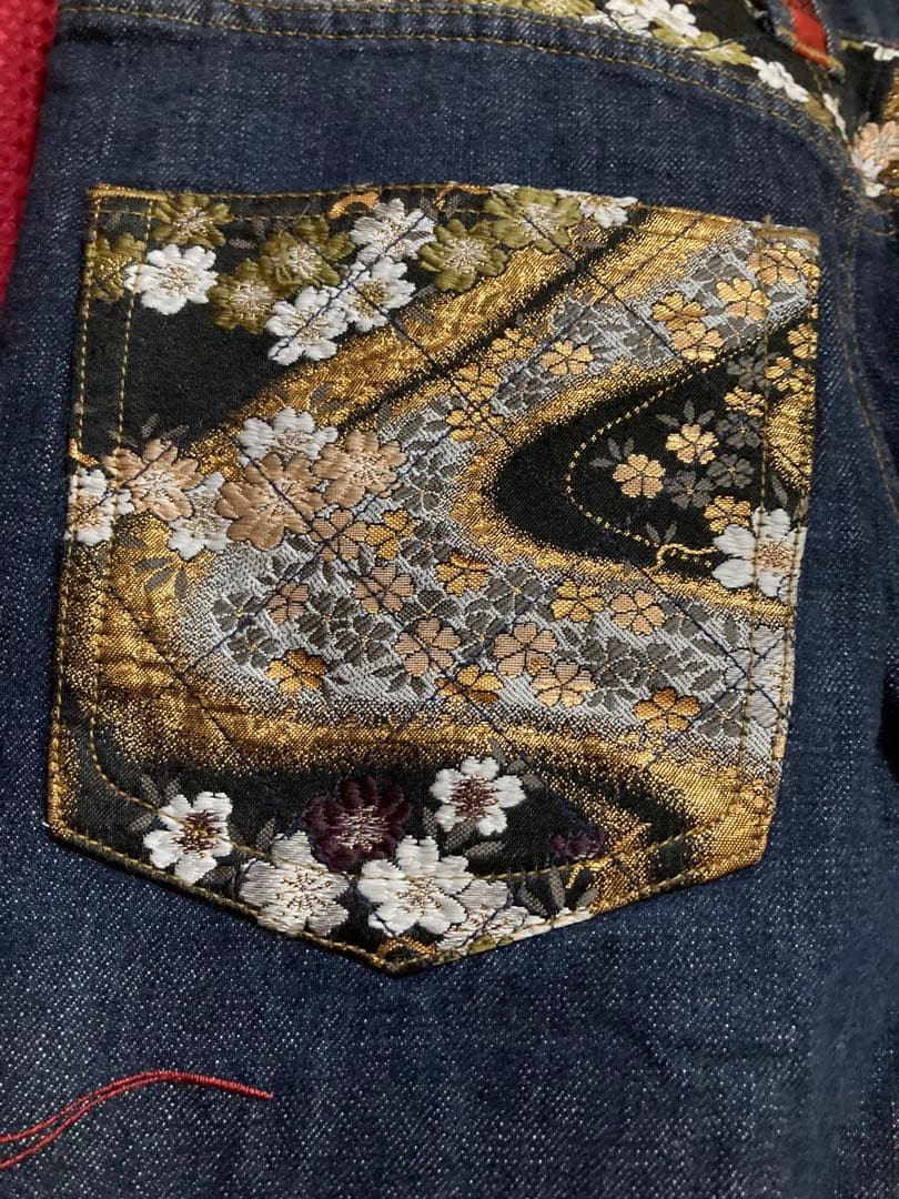 絡繰魂 流儀圧搾 赤龍刺繍デニム 36インチ