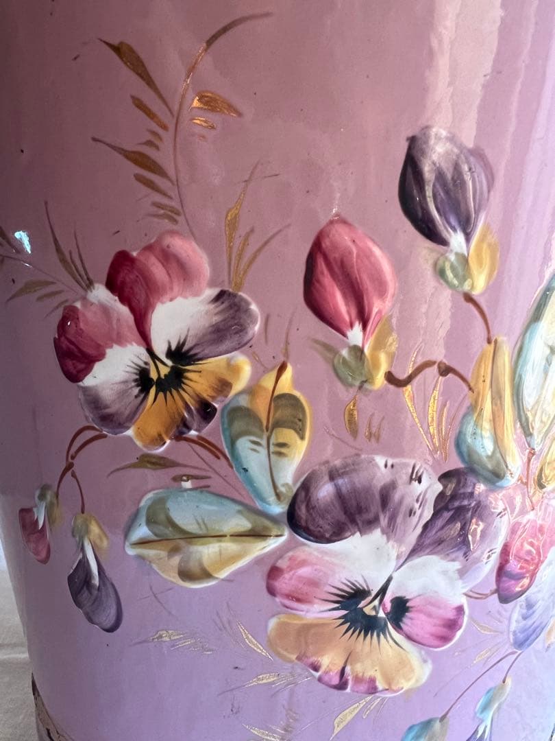 希少♡フランスアンティーク　ピンク　手描き　ホーロー　バケツ　ハンドペイント