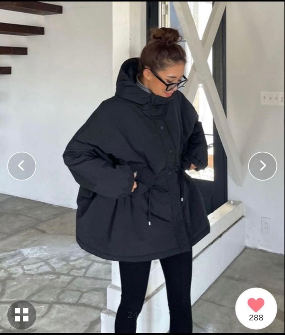 シェリ★ドローストリングフードパディング中綿ミドルコート