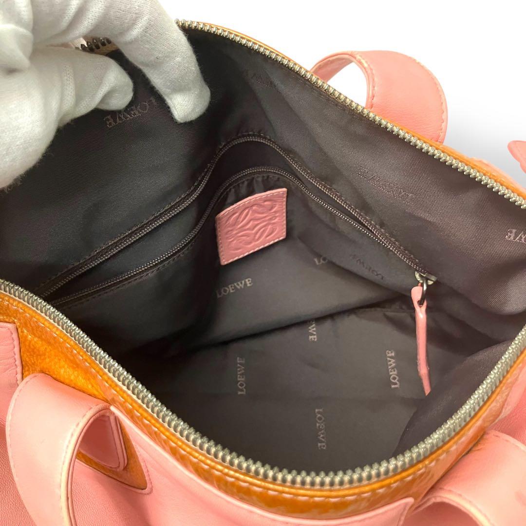 LOEWE ロエベ　ミニボストンバッグ　シープスキン　ピンク　アナグラムチャーム