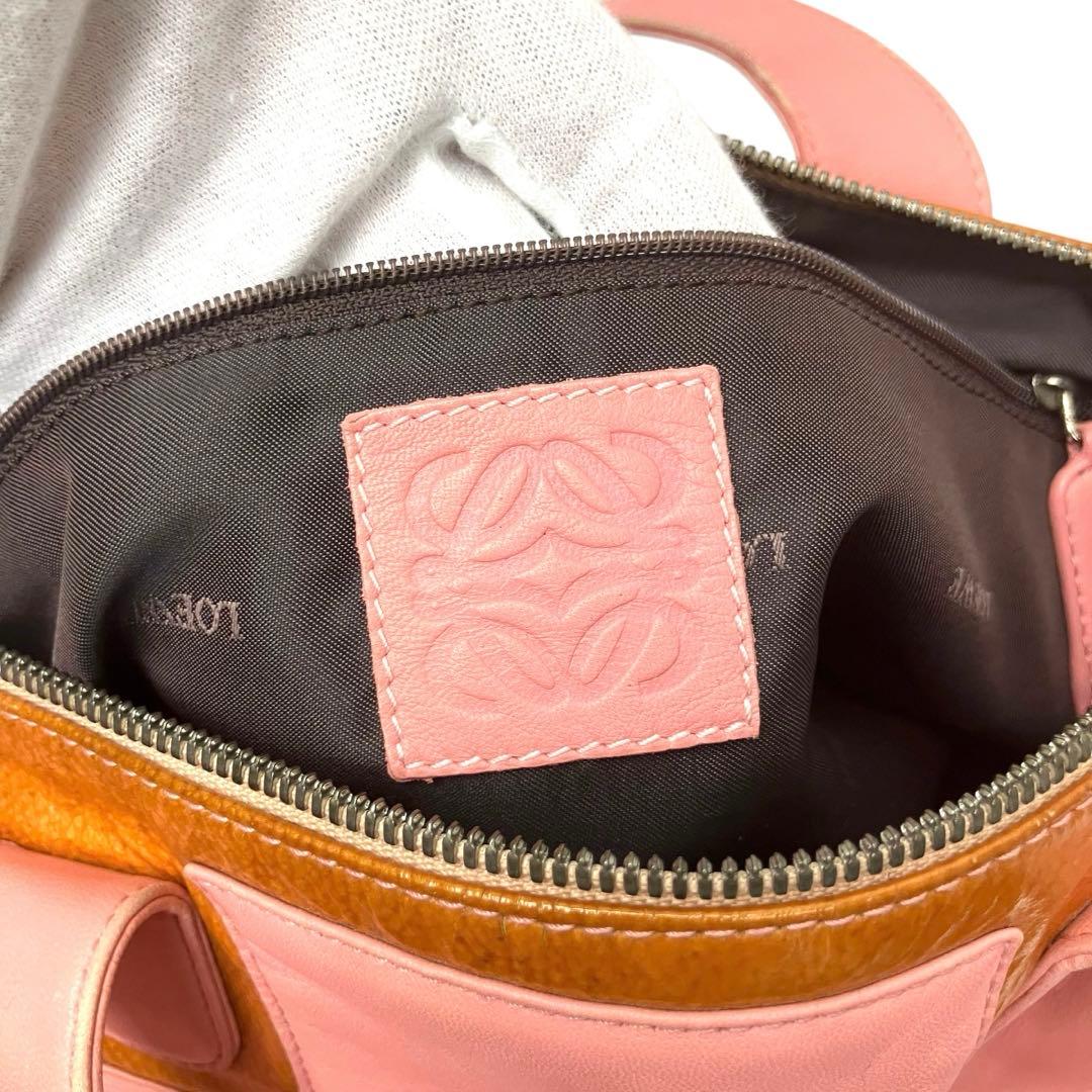 LOEWE ロエベ　ミニボストンバッグ　シープスキン　ピンク　アナグラムチャーム