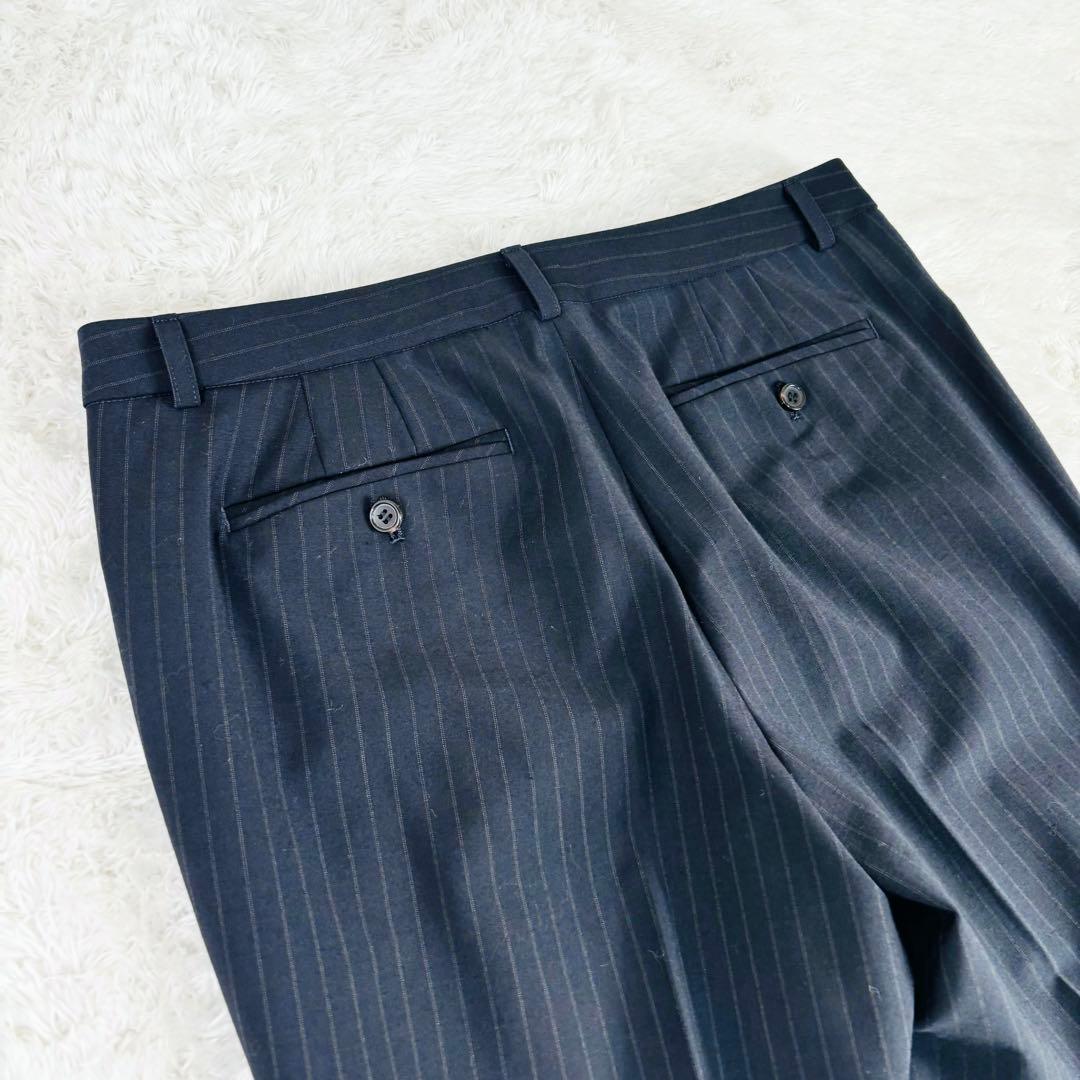 653 23区 スーツ 3点セット 大きいサイズ ストライプ ブラック