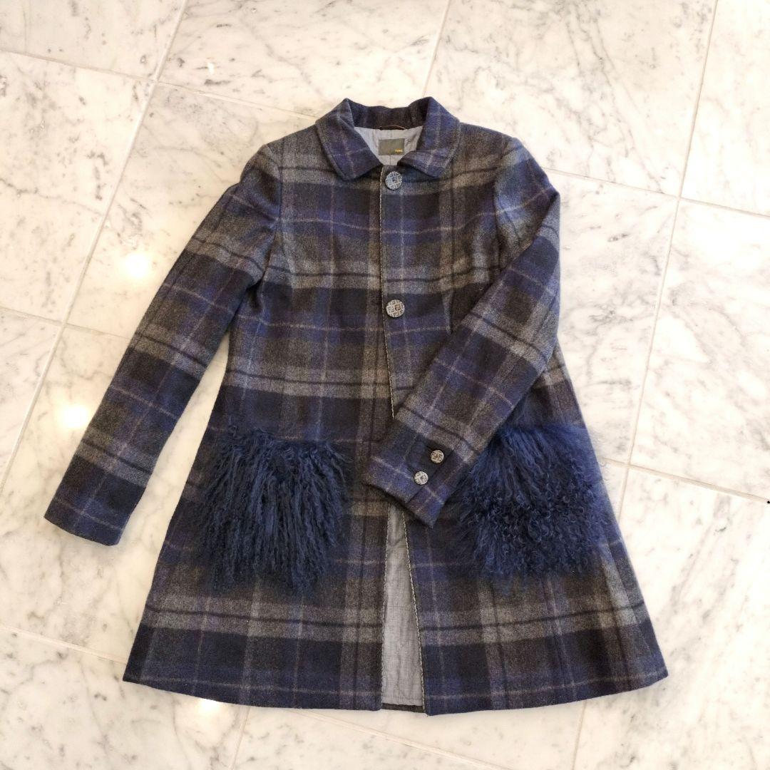 FENDI 12+ ポケットファー チェック ウールロングコート