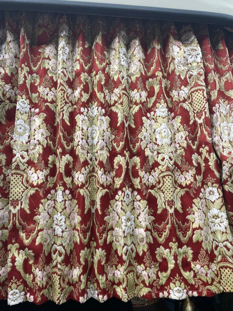 金華山　仮眠カーテン　裏生地プリーツ仕様　花かご　ワイン　日野純正カーテン駒付き