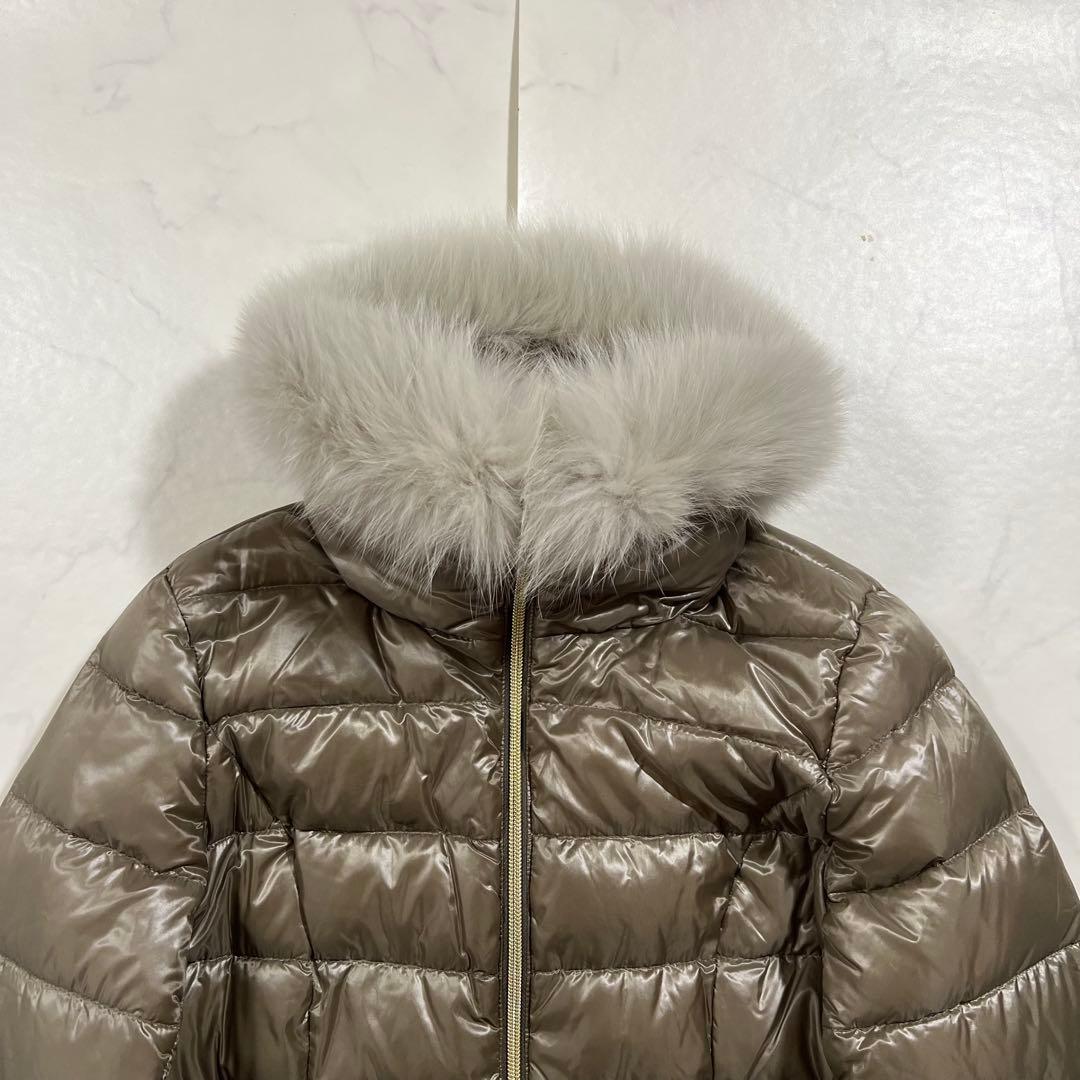 きゅうタグ付属 ヘルノ フォックスファー 着脱可 ダウンコート グレージュ