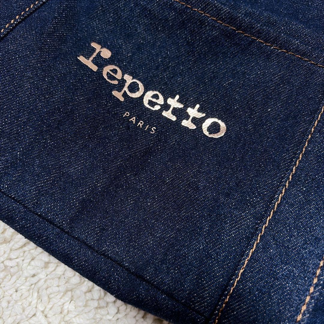 【美品】レペット サイドリボン ドラムバッグ (中) デニム ボストンバッグ M