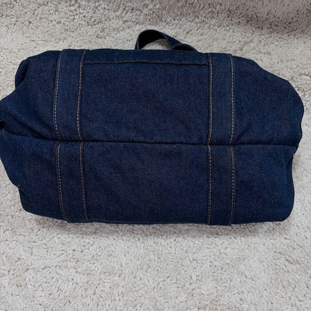 【美品】レペット サイドリボン ドラムバッグ (中) デニム ボストンバッグ M