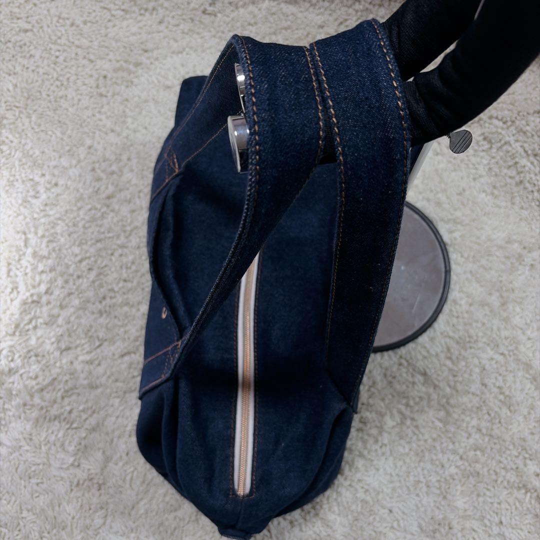 【美品】レペット サイドリボン ドラムバッグ (中) デニム ボストンバッグ M