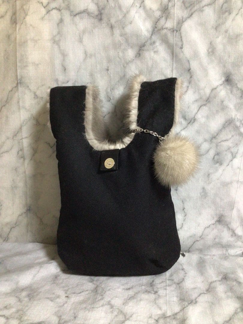 ハンドメイド・リメイクサファイアミンクノットバッグ